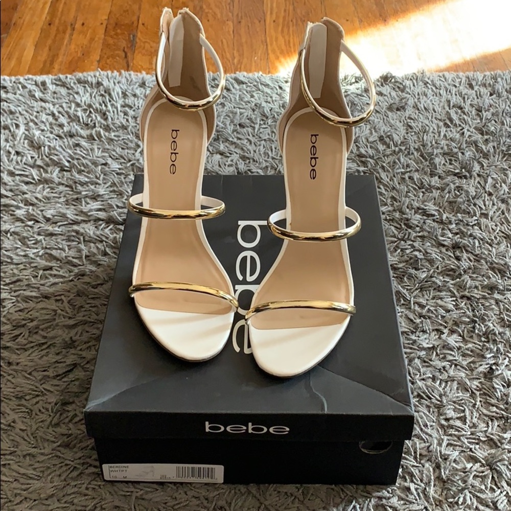 White and Gold Bebe heels